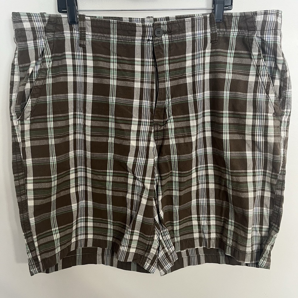 Faded Glory‎ Men's Plaid Chino Shorts Flat Front Size 44 Slash Pockets